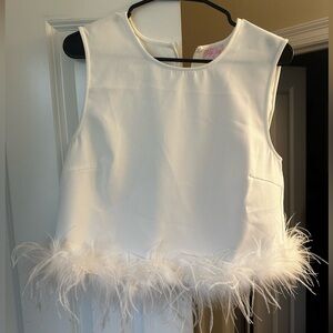 Here's Your One Chance White Feathered Hem Tank